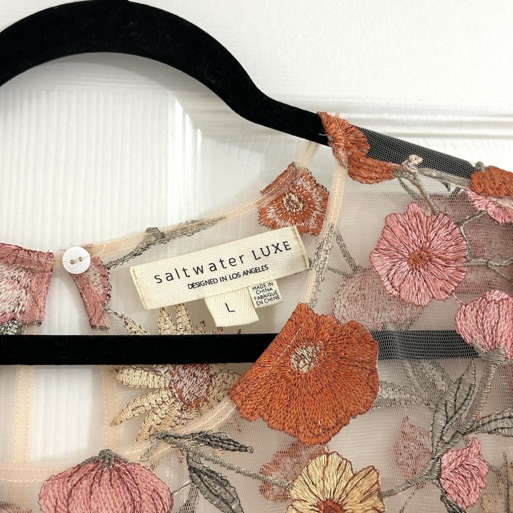 saltwater LUXE Sheer Floral Mini Dress in Pink, Orange, Cream - Picture 3 of 8